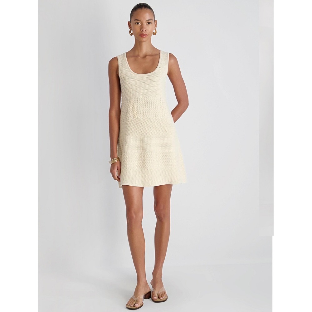 French Connection Cream Textured Knit Sleeveless Scoop Neck Mini Dress Small